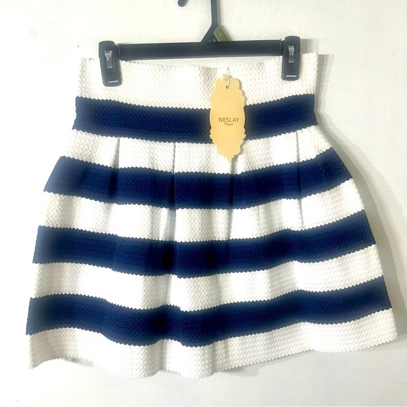 NWT Anthropologie Neslay Designer Textured Navy White Striped Skirt XL Nautical - Picture 1 of 6